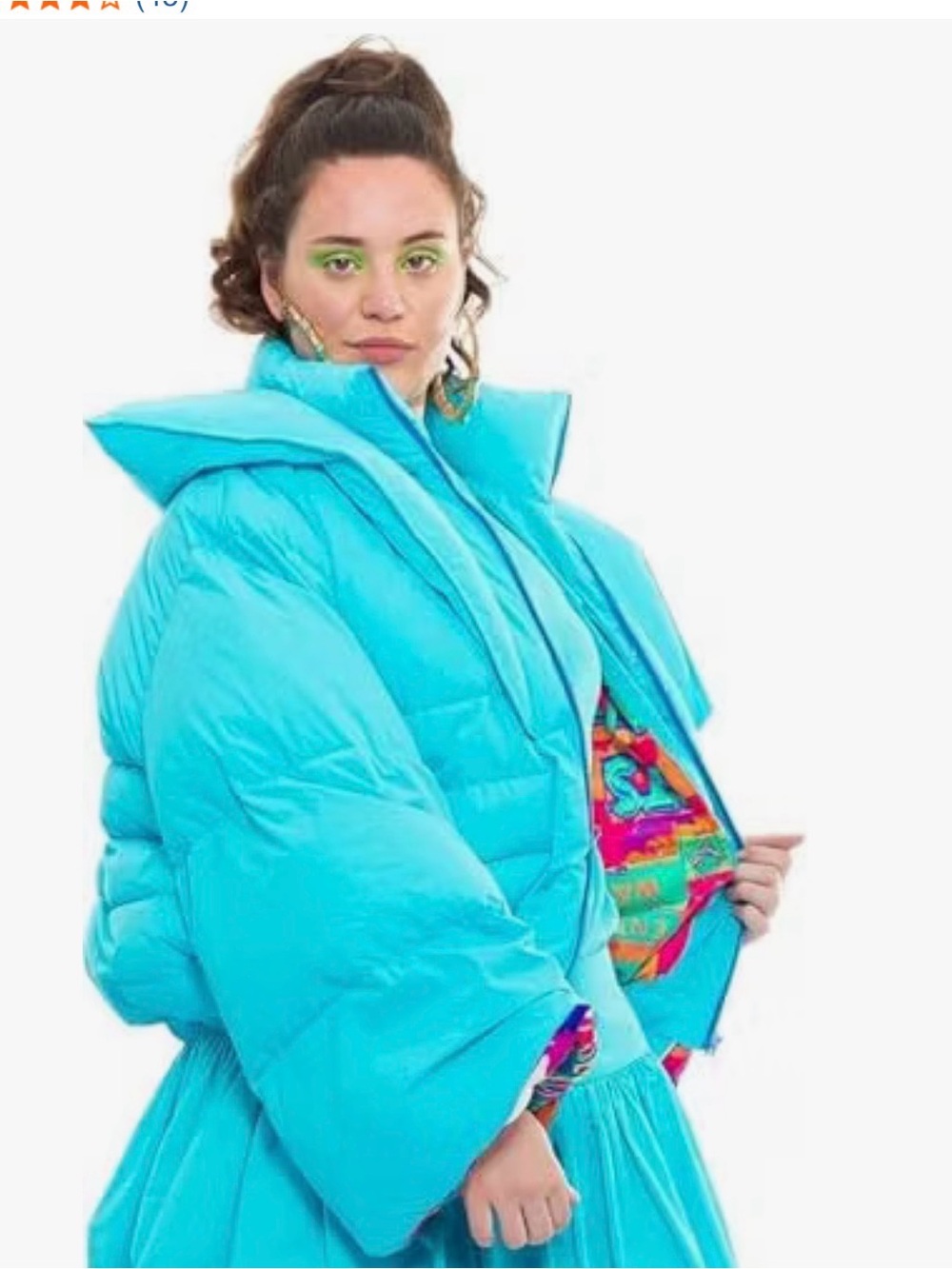 Cropped Bright Turquoise Puff Jacket with High Funnel Collar